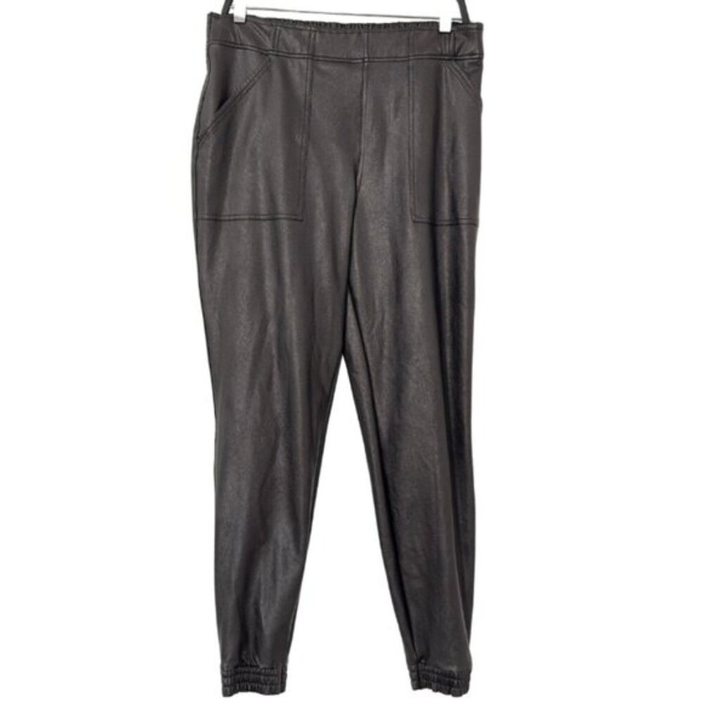SPANX Faux Leather Jogger Pants High Waist Ruched Goth Y2K Black Women's XL - Picture 4 of 16